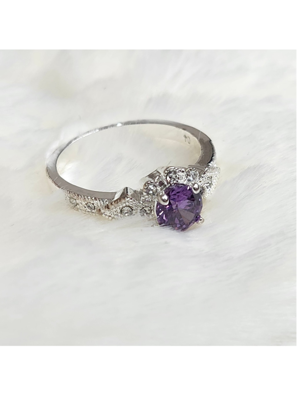 Ring Size 10 NVC silver purple stone